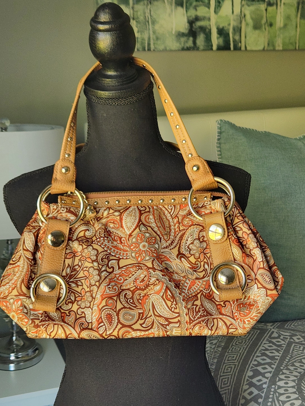 Vintage Kathy Van Zeeland Brown And Orange Paisley-Print Women's Bag